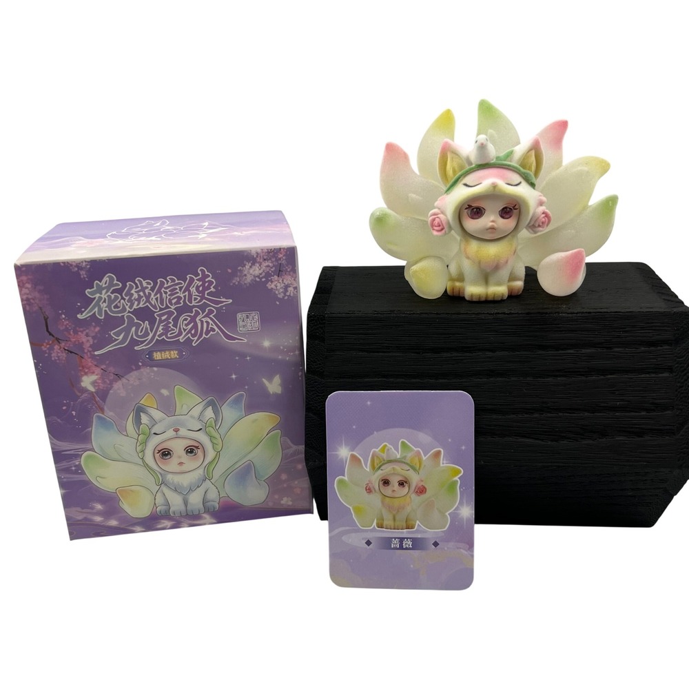 Flower Messenger Nine-Tailed Fox Rose Figure Blind Box Art Toy with Card
